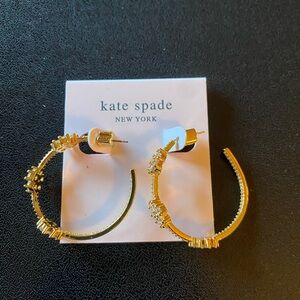 Kate Spade Crystal Gleaming Gardenia hoop earrings 1 1/4 inch Yellow Gold NWOT